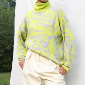 Tanya Taylor mock neck sweater oversized knit wool neon cut work floral